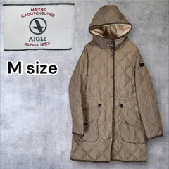 【AIGLE】エーグル キルティング ダウンコート M ボアフード ダイヤキルト キルティングコート　グレージュ系