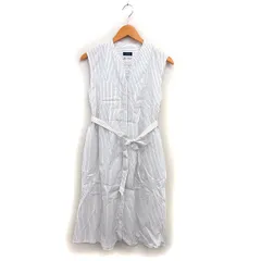 シップス SHIPS シャツワンピース フレア ロング ストライプ リボン ノースリーブ 透け感 白 ホワイト /NT11