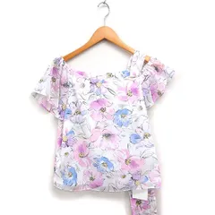 ウィルセレクション WILLSELECTION タグ付き フラワープリント ブラウス ワンショルダー フレア袖 M ホワイト 白 ピンク /FT30
