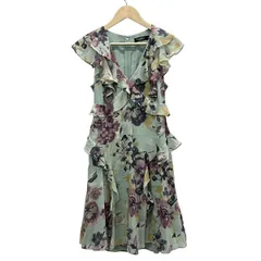 ラルフローレン ワンピース サイズ6 M レディース - ライトグリーン×ライトパープル×マルチ Vネック/ノースリーブ/ひざ丈/フリル/花柄