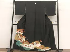 平和屋着物■豪華黒留袖　駒刺繍　休み鳥枝梅文　金彩　正絹　逸品　BAAW4628hv