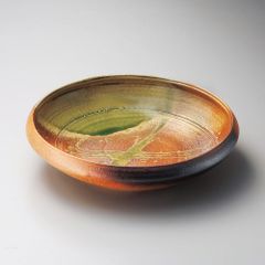 大皿 盛鉢 約30cm 源悦 作 飾皿 共箱 結晶釉 ビードロ釉 緑釉 陶芸