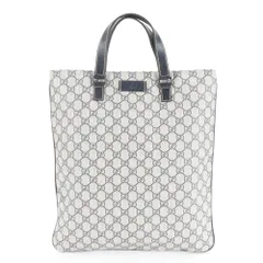 美品 グッチ コントロールカード付 GGスプリーム 131258 レザー トート バッグ ショルダー 通勤 ネイビー 紺 A4 メンズ REM DJ6-3【中古】