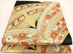 平和屋着物◎六通柄袋帯　唐織　花唐草松文　黒地　金銀糸　鈴乃屋扱い　正絹　逸品　AABF4770yx