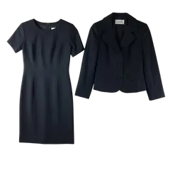 クレージュ Courreges アンサンブル ジャケット ワンピース チャーム付き 肩パッド 裏地付き 日本製 黒 36サイズ 989906