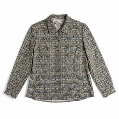 レリアン leilian ブラウス シャツ 模様 長袖 肩パット 日本製 グレー系 9サイズ 989948