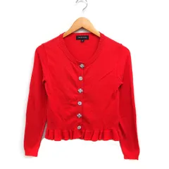 ジルスチュアート JILL STUART 裾フリル カーディガン ビジューボタン コットンニット 無地 M レッド 赤 /FT34