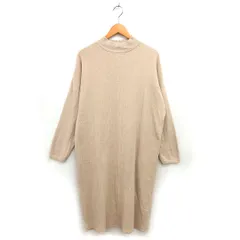 アメリカンホリック AMERICAN HOLIC ハイネック ニット ワンピース ゆったり ロング バックボタン リブ ワイド 長袖 F ベージュ /NT15