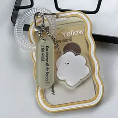 イエロー カードホルダー トレカケース 推し活 ウェーブ 雲 チャーム付き パスケース 定期入れ IDカードホルダー コイルストラップ付 縦型 透明 クリア かわいい おしゃれ 韓国 雑貨 プレゼント ギフト