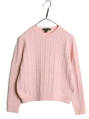 【お得なクーポン配布中!】 90s ローレン ラルフローレン コットン ケーブル ニット セーター レディース M オールド  長袖ニット ワンポイント クルーネック シンプル