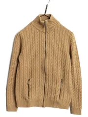 【お得なクーポン配布中!】 00s ローレン ラルフローレン フルジップ コットン ケーブル ニット セーター レディース L / オールド ハイネック ドライバーズ シンプル