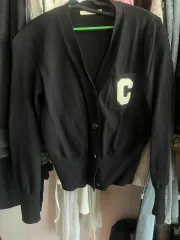 ブラック C刺繍 カーディガン ニット