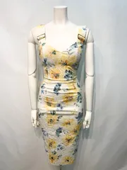2262 PEARL キャバクラ　ドレス　ジャガード　伸縮性　フラワー　スリット　ミディ　タイト　ひまわり　キャバドレス