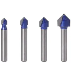 1/4’’面取りカッター超硬トリマ 3D CNC彫刻木工V型フライスカッター 彫刻ビット V溝ビット90° Bestglev溝ルータービット6.35ｍｍ4本トリマービット 電動トリマー用ビット超硬ルータービットセット CNC 木工用 カッター ビットセットトリ