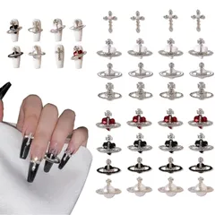 惑星 パール クロス ハート ネイルストーン 立体 3D ネイルパーツ ネイルアート ジュエリーパーツ DIY DFsucces クラフトアクセサリー (32個セット)