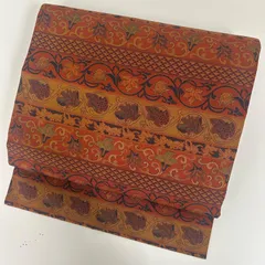 名古屋帯 横断 花唐草 織り出し 九寸 正絹 着物 MA-3877