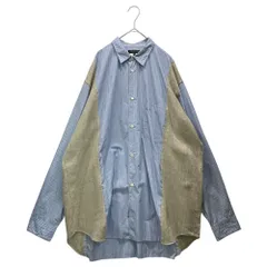 COMME des GARCONS HOMME PLUS(コムデギャルソンオムプリュス) 18SS Multi-material Stripe L/S Shirt 異素材 切替 ストライプ 長袖 シャツ PA-B004 M ブルー×グレー