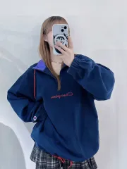 チャンピオン ネイビー 文字ロゴ コットン ハーフジップ