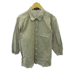 レリアン Leilian ヴィンテージ シャツ ブラウス ストライプ 刺繍 七分袖 9 茶 白 ブラウン ホワイト 1126 ■YHS8