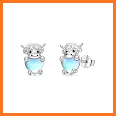 【新品】 StoryMidir 牛 ピアス レディース ムーンストーン 可愛い シルバー925 金属アレルギー対応 動物 スタッドピアス ハイランド牛 月長石 アニマル ウシ プラチナ仕上げ プレゼント ジュエリー アクセサリー 女性ヘの贈り物 ギフト ク 0