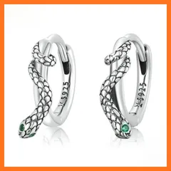 【新品】 [Emitame] えみため, S925 スターリングシルバー, フープピアス, ヘビ, 蛇, 幸運, 金運アップ, 縁起物, ご利益, ユニセックス, 男女兼用 0