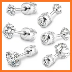 【新品】 スタッド サージカルステンレスピアス ネジ式キャッチ 立爪ジュエル リバーシブル 両耳用 レディース メンズ 0