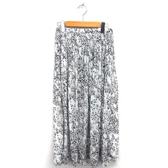 アウィーエフ AuieF プリーツ 総柄 スカート ロング 薄手 ウエストゴム 38 アイボリー ブラック 黒 /TT