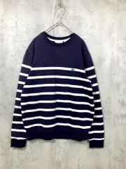 LACOSTE ラコステ ポイントロゴ ボーダー トレーナー スウェット sizeM/紺 ■■メンズ