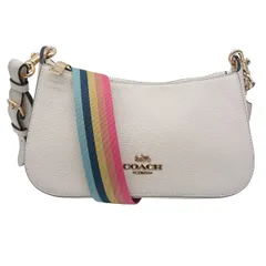 【極美品】COACH ショルダーバッグ レザー ホワイト マルチカラー　ショルダーストラップ
