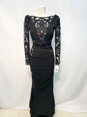 2268 Andy アンディ　キャバクラ　ロングドレス　タイト　伸縮性　バックオープン　シースルー　リボン　イベント　パーティー　キャバドレス　S