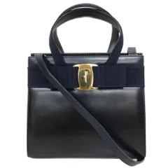 サルヴァトーレフェラガモ Salvatore Ferragamo ヴァラ VARA ハンドバッグ ショルダーバッグ 2way カーフレザー 濃紺 ダークネイビー ゴールドカラー金具 BA21 4178