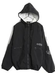 【お得なクーポン配布中!】 90's アディダス 中綿 ナイロン パーカー ジャケット キッズ XL メンズ S 程 オールド ブルゾン フルジップ ハイネック 3ライン 黒 3ライン