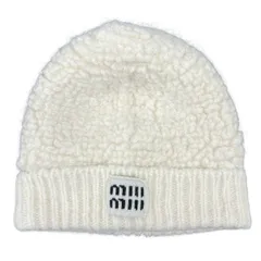 miumiu 極美品 ミュウミュウ アルパカ ニットキャップ 2023年 5HC327 アルパカ ウール ホワイト サイズM ロゴ ビーニー レディース Aランク 中古 鑑定済 ミュウミュウキャップ
