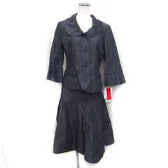 PLAY/MATOH タグ付き スカートスーツ 丸衿 ジャケット ＆ ボックスプリーツ スカート ドット柄 9 チャコール /FT2