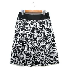 イネド INED フレア スカート ミニ 総柄 7 ブラック 黒 /KT17
