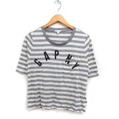 ギャップ GAP ロゴプリント ボーダー柄 Tシャツ カットソー 半袖 丸首 XXS グレー 灰 /FT7