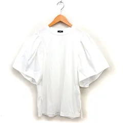 プラステ PLST ボリュームスリーブ ブラウス ボートネック スリット 透け感 コットン混 七分袖 M 白 ホワイト /NT29