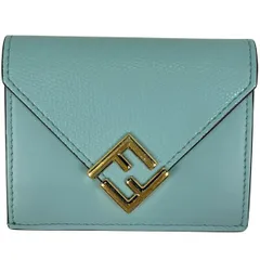 フェンディ FENDI ロゴ 三つ折り財布 FFダイヤモンド コンパクトウォレット 三つ折り財布 レザー ライトブルー 8M0480 レディース 【中古】