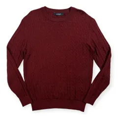 nano universe ナノユニバース ケーブル編み クルーネック ハイゲージ ウール ニット セーター L /ボルドー ワインレッド系/メンズ