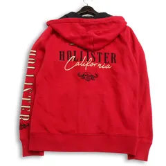 HOLLISTER ホリスター 秋冬 ロゴ刺繍★ 裏起毛 スウェット パーカー フーディー ジップアップ Sz.M メンズ 赤