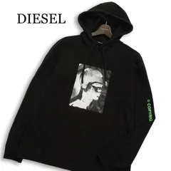 DIESEL ディーゼル 通年 グラフィック プリント★ フーディー パーカー プルオーバー Sz.L メンズ 黒
