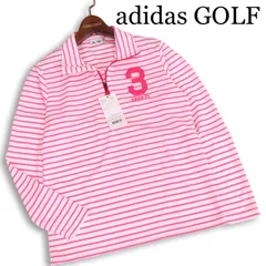 【新品 未使用】 adidas GOLF アディダス ゴルフ 通年★ ロゴ刺繍 ボーダー 長袖 ハーフジップ ポロシャツ Sz.L レディース