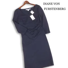 【新品 未使用】 DIANE VON FURSTENBERG ダイアン・フォン・ファステンバーグ 7分袖 ワンピース ドレス Sz.6 レディース 紺
