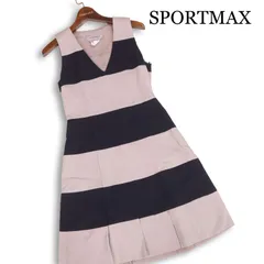SPORTMAX スポーツマックス マックスマーラ ボーダー♪ Vネック ノースリーブ フレア ワンピース ドレス Sz.F レディースのサムネイル