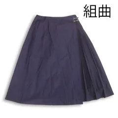 組曲 KUMIKYOKU 通年★ サイドプリーツ ビット C/Ny ソフト タンブラー スカート Sz.3 レディース 紺 ネイビー