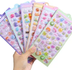 可愛い シール 6枚3D 立体 ごほうび ステッカー DIY用 手帳用クリスタル ステッカー スマホ 装飾 ノート 子供 大人用