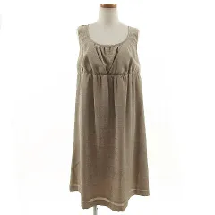 パラビオン PAR AVION ワンピース ノースリーブ ミディ丈 総裏地 日本製 総柄 ブラウン 茶 M