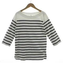 無印良品 良品計画 カットソー ボートネック 七分袖 コットン ボーダー ホワイト 白 ネイビー 紺 L