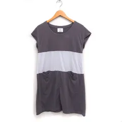プラステ PLST 配色 ワンピース フレンチスリーブ ひざ丈 コットン 綿 2 グレー 灰 /FT39