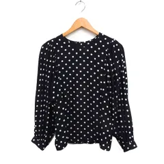 スローブ イエナ SLOBE IENA  ドット シャツ ブラウス 長袖 丸首 ギャザー ブラック 黒 /FT27